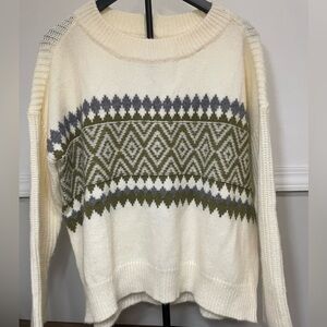 Olive & Leaf White Olive Gray Geometric Knit Pullover Sweater Women's Size S